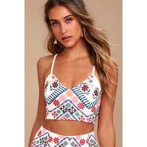 Lulus Rhythm Is Gonna Get You Embroidered White Top - Size S